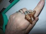 Ring Zilver Bruin tinten Dolfijn strass Model Maat 20, Sieraden, Tassen en Uiterlijk, Ringen, 20 of groter, Verzenden, Nieuw, Dame
