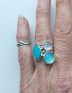 Mooie nieuwe zilveren ring, Maansteen,Agaat,Turquoise mt16,5, Sieraden, Tassen en Uiterlijk, Ringen, Blauw, Nieuw, Ophalen of Verzenden