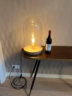 Glazen stop lamp met houten schaal, Huis en Inrichting, Lampen | Tafellampen, Minder dan 50 cm, Zo goed als nieuw, Ophalen