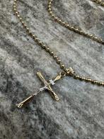 14k Gouden Ball Ketting met Kruis, Ophalen of Verzenden, Nieuw, Goud, Met hanger