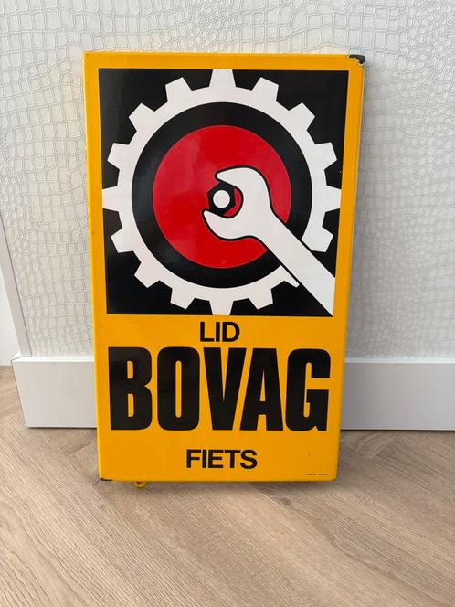 Mooi origineel Bovag fiets emaille langcat bord, Verzamelen, Merken en Reclamevoorwerpen, Zo goed als nieuw, Reclamebord, Ophalen of Verzenden