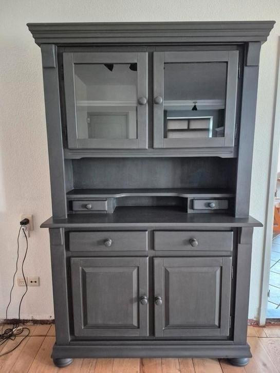 Mooie buffetkast met donkergrijze krijtverf en wax, Huis en Inrichting, Kasten | Buffetkasten, Zo goed als nieuw, 200 cm of meer