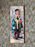 Retro prent van een clown op een houten plankje afmeting 34, Huis en Inrichting, Ophalen of Verzenden