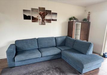 jeanskleur hoekbank met ottomane deel, 2,95x2,14m beschikbaar voor biedingen