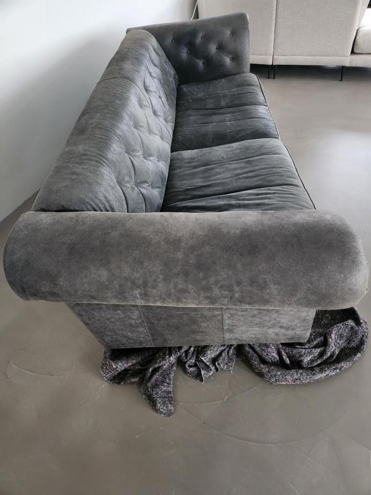 Gebruikte Suede/Leren bank (Het Kabinet)!, Huis en Inrichting, Banken | Bankstellen, Gebruikt, Rechte bank, Vierpersoons of meer