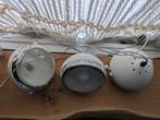 Drie vintage koplamp hanglampen, Huis en Inrichting, Lampen | Plafondlampen, Vintage, Ophalen of Verzenden, Metaal, Zo goed als nieuw