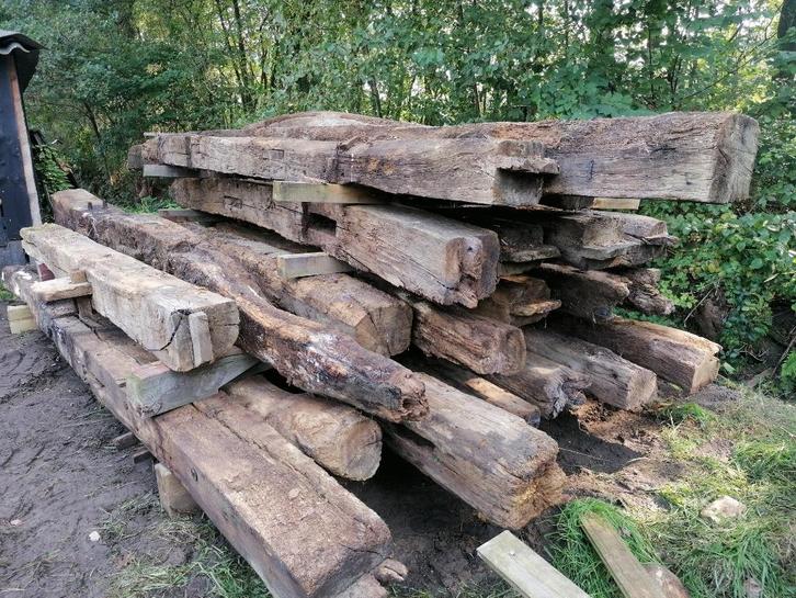 eiken balken, gebinten,  planken, sporen etc, Tuin en Terras, Overkappingen, Gebruikt, Overige typen, Ophalen