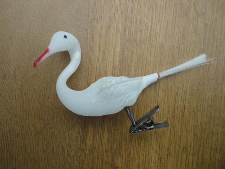 Mooie oude glazen kerstbal vogel (ooievaar) op clip, Diversen, Kerst, Gebruikt, Ophalen of Verzenden