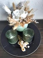 dienblad+groenpotje+droog-/kunstbloemen theelichtenset€23,50, Ophalen of Verzenden, Zo goed als nieuw, Rond