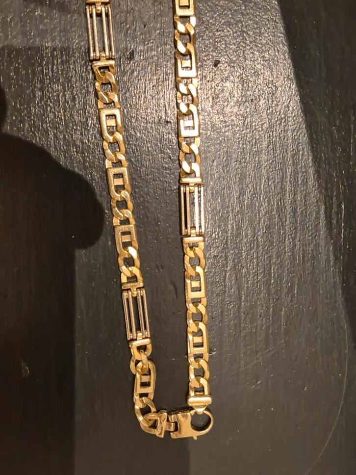 Gouden Koningsketting 14krt (585) met witgouden schakels, Sieraden, Tassen en Uiterlijk, Armbanden, Zo goed als nieuw, Goud, Goud