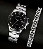 Stijlvol Geneva horloge met zilveren/stalen armband. Nieuw!, Sieraden, Tassen en Uiterlijk, Horloges | Heren, Overige merken, Staal