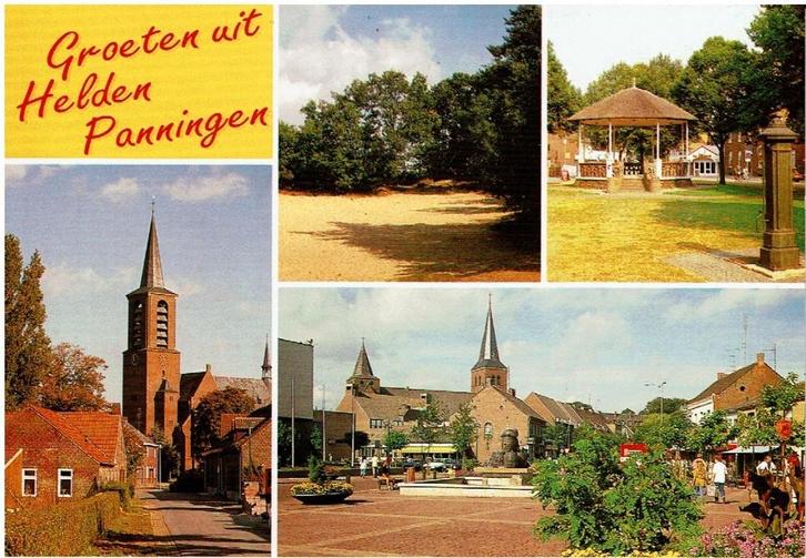 Ansichtkaart Helden - Panningen, 4-luik, kerk, muziektent, Verzamelen, Ansichtkaarten | Nederland, Ongelopen, Limburg, 1980 tot heden