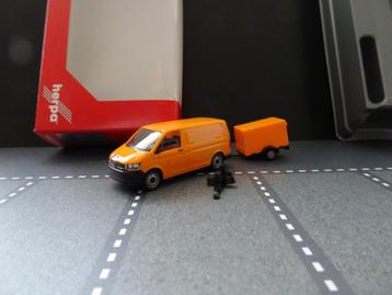 784 herpa 093071 vw t6 + aanhanger oranje 1:87 truck trein beschikbaar voor biedingen