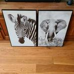 Zebra en olifant zwart wit  schilderij, Huis en Inrichting, Woonaccessoires | Schilderijen, Tekeningen en Foto's, Ophalen, Minder dan 50 cm