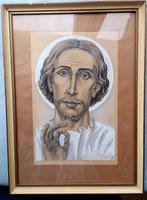 ~1920 Symbolistisch portret van Jezus, monogram JA of VA?, Ophalen of Verzenden