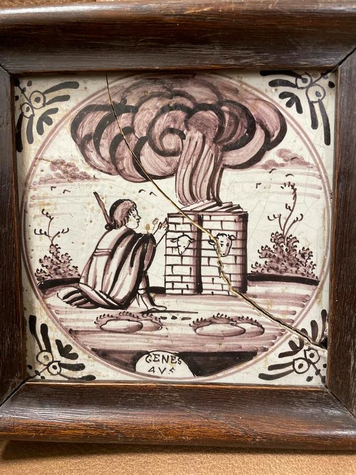 Oude Bijbelse Tegels - Genesis, Antiek en Kunst, Antiek | Wandborden en Tegels, Ophalen of Verzenden