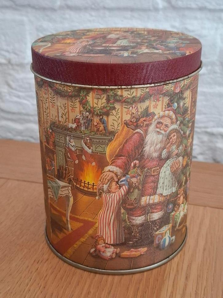 Vintage kerstblik. Bewaarblik. Voorraadblik. H 14,5 cm., Diversen, Kerst, Zo goed als nieuw, Ophalen of Verzenden