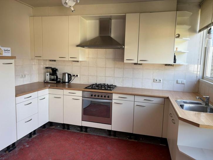 Gebruikte U vormige keuken, Huis en Inrichting, Keuken | Complete keukens, Gebruikt, Hoekkeuken, Crème, Hout, Ophalen