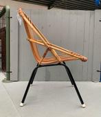 Rotan stoel met zwarte poten - vintage retro bamboe, Gebruikt, Vintage, Bruin, Eén