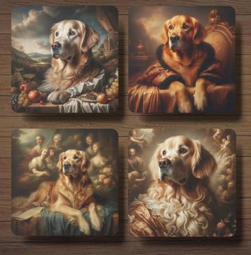 Golden Retriever Barok onderzetters met houder beschikbaar voor biedingen
