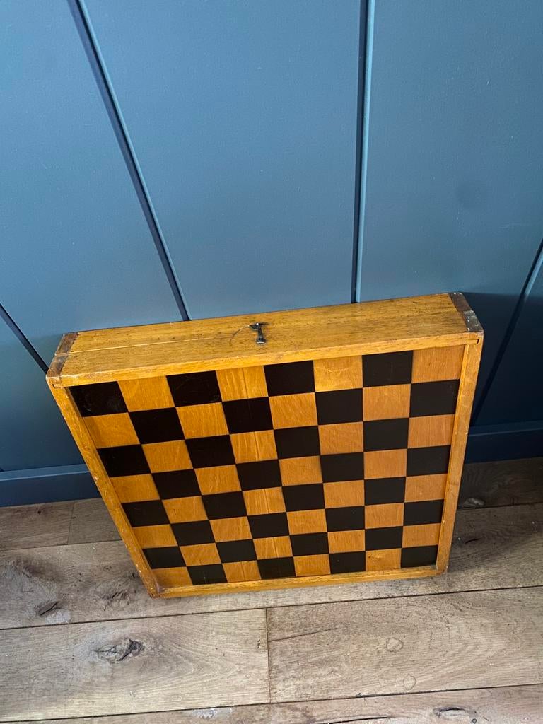 Vintage Schaak/dam/backgammon spellenkist opbergkist, Ophalen