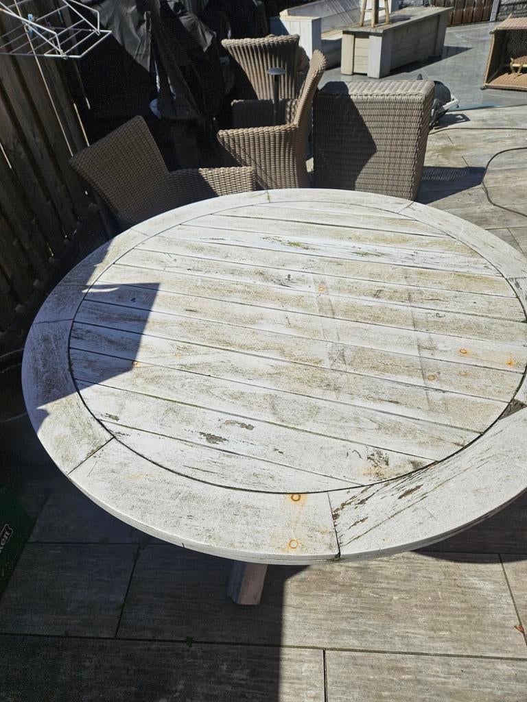 Gebruikte teakhouten tafel, Tuin en Terras, Tuintafels, Ophalen, Gebruikt, Rond, Teakhout