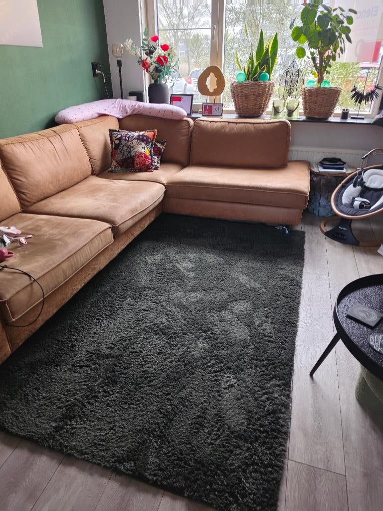 Vloerkleed, hoogpolig, donkergroen 160x230CM, Huis en Inrichting, Woonaccessoires | Overige, Ophalen, Zo goed als nieuw