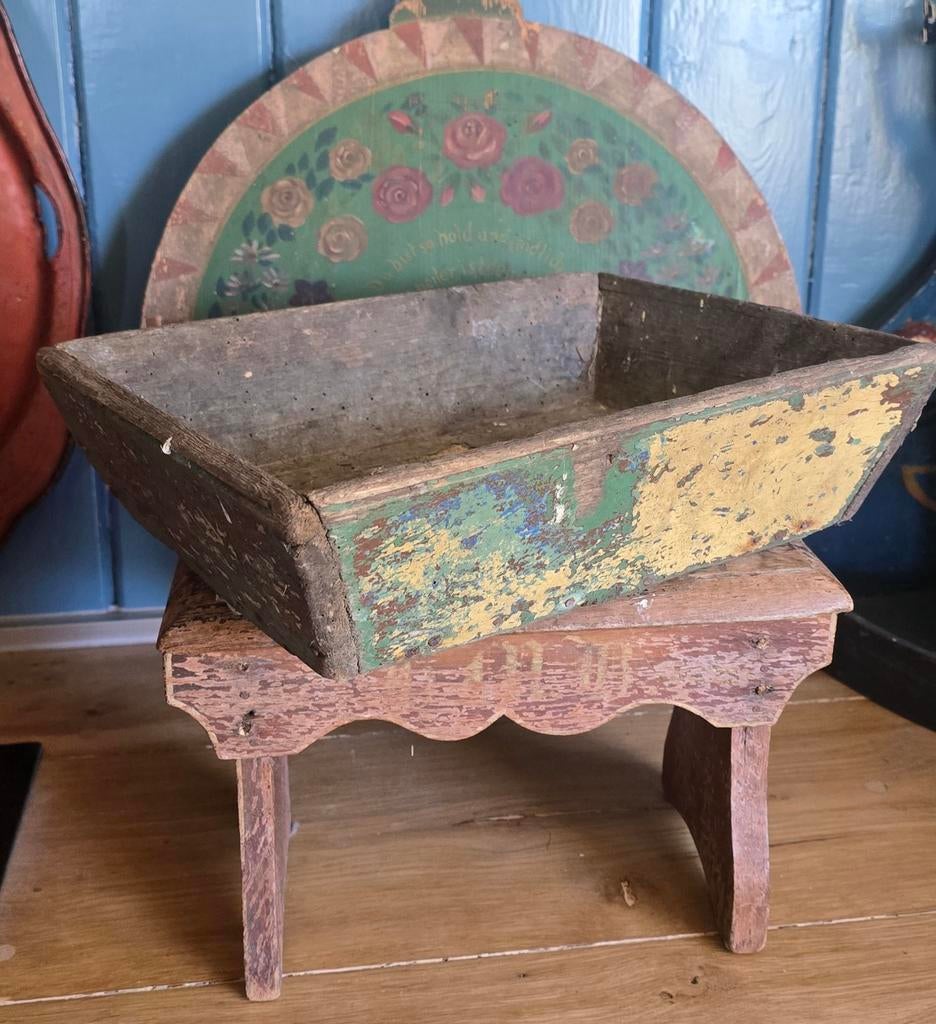Oude houten aardappelbak schilbak bak groen geel, Ophalen of Verzenden