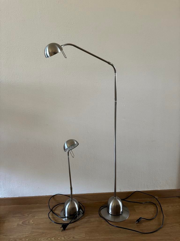 Stalen Halogeen Lampen Set - Staande en Bureaulamp, Ophalen, Gebruikt, Metaal, 150 tot 200 cm