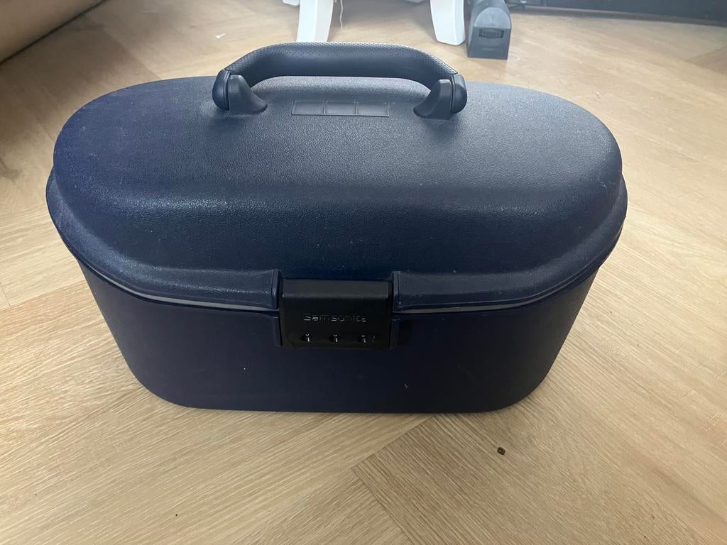 Vintage Samsonite Beautycase – Donkerblauw met Spiegel, Ophalen, Gebruikt, Blauw, Met slot