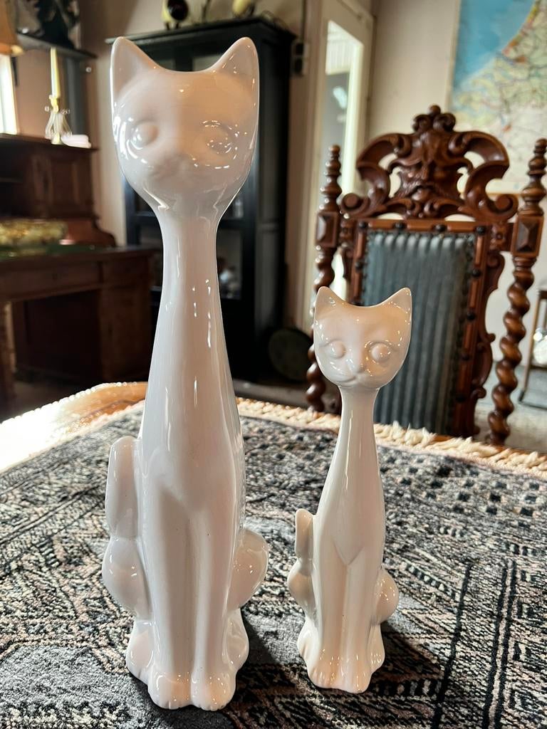 Vintage design katten beeld set wit keramiek retro stijl, Ophalen of Verzenden, Zo goed als nieuw, Dier