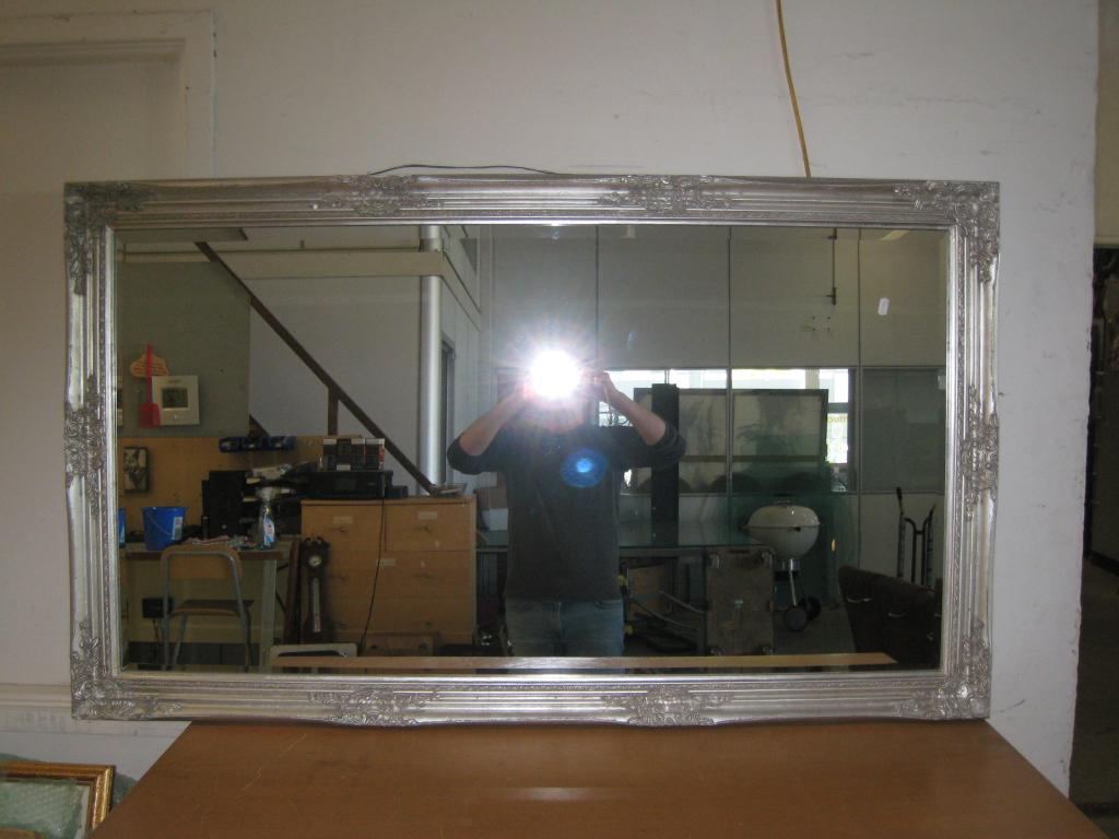 Grote zilverkleurige facet geslepen schouwspiegel, 142x82, Niet ingevuld, Gebruikt, Niet ingevuld, Niet ingevuld