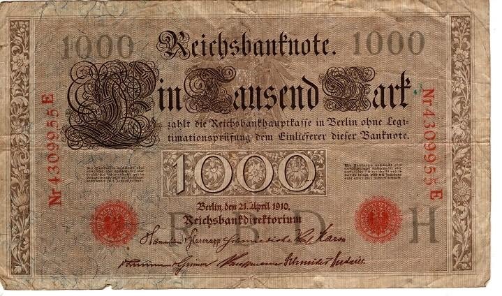 bankbiljet Duitsland, 1000 Mark, 21 april 1910, Postzegels en Munten, Bankbiljetten | Europa | Niet-Eurobiljetten, Ophalen of Verzenden