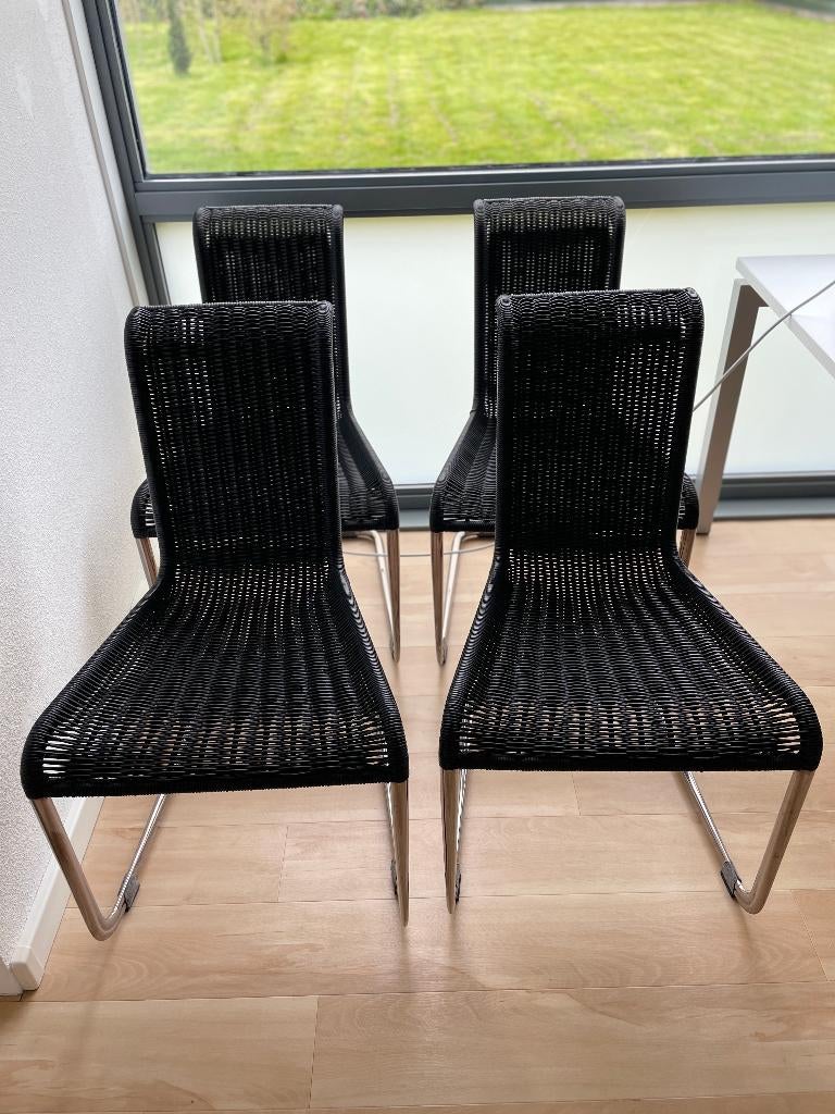 Eetstoelen kunststof riet zwart, Ophalen, Zwart, Riet of Rotan, Zo goed als nieuw