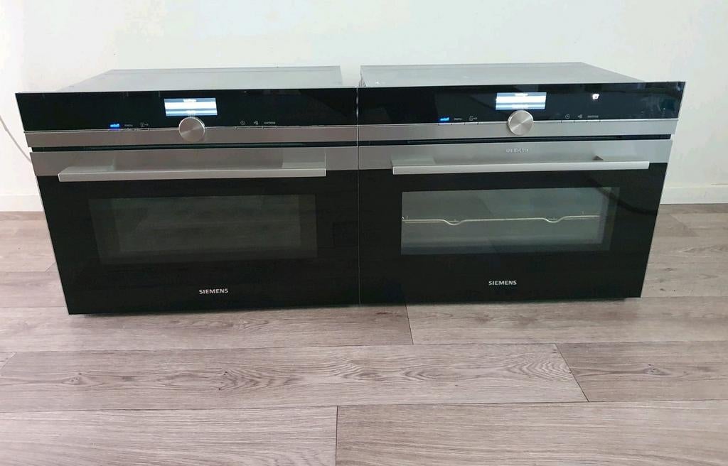 SIEMENS ovenset: IQ700 combi oven/magnetron + stoom-bak oven, Ophalen, Combimagnetron, Hete lucht, Zo goed als nieuw