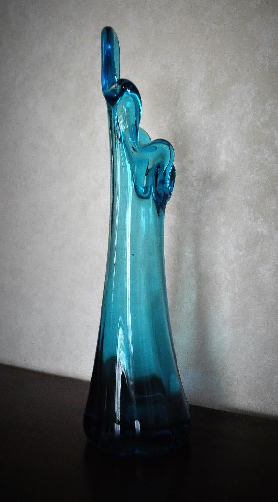 Vintage Vaas Vingervaas Blauw Glas 27,5 cm 1960, Ophalen