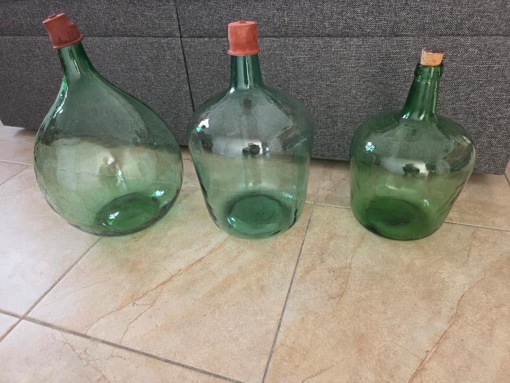 Vintage Groene Glazen Flessen, Antiek en Kunst, Antiek | Glas en Kristal, Ophalen