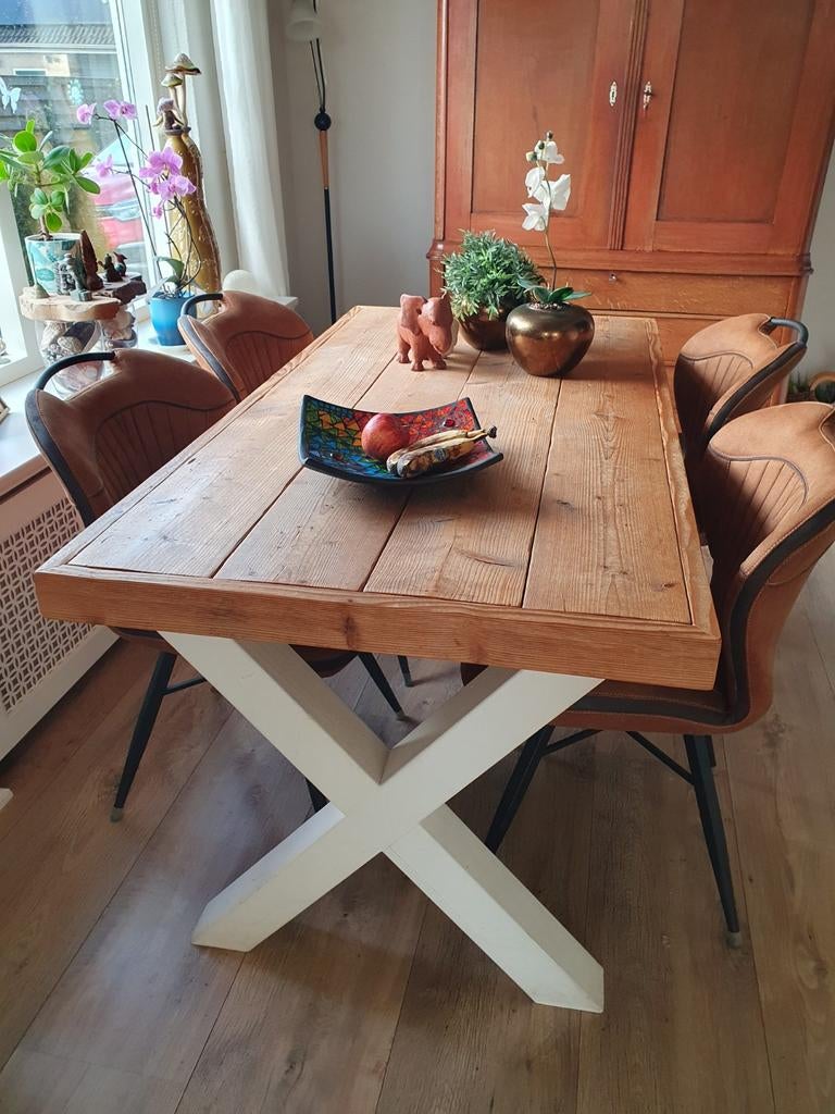 Eethoektafel, steigerhout 1.60 x 84 cm., Huis en Inrichting, Ophalen, Rechthoekig, 50 tot 100 cm