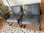 Loods 5 2 Blauwe leren fauteuils met zwart stalen frame, Huis en Inrichting, Fauteuils, Ophalen, Gebruikt, 50 tot 75 cm, Leer