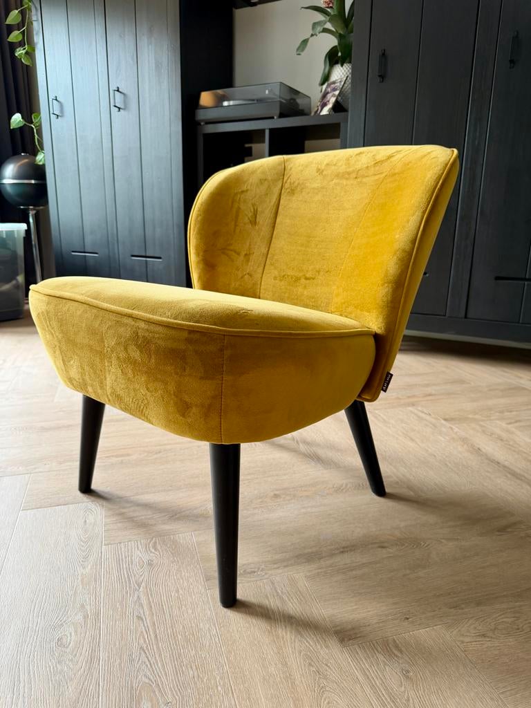 Fauteuil Wood okergeel inclusief kussen, Huis en Inrichting, Fauteuils, Ophalen, Minder dan 75 cm, Zo goed als nieuw, Stof