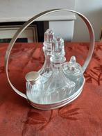 Oude set olie-en azijn, zout en peper set in inox houder, Antiek en Kunst, Verzenden