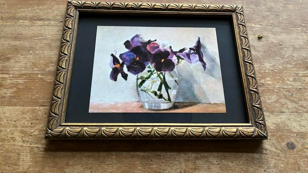 Oude goudkleurige lijst met afbeelding violen, Ophalen of Verzenden