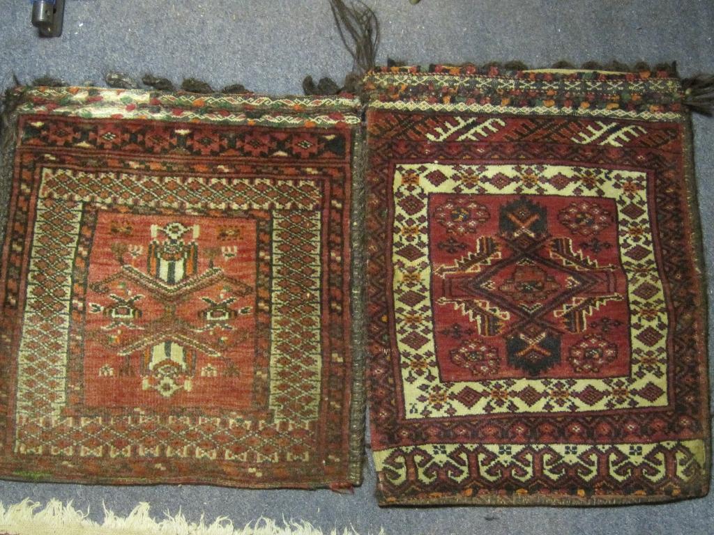 Antiek Perzisch zakken handgeknoopt circa 1940 twee een koop, Antiek en Kunst, Antiek | Kleden en Textiel, Ophalen