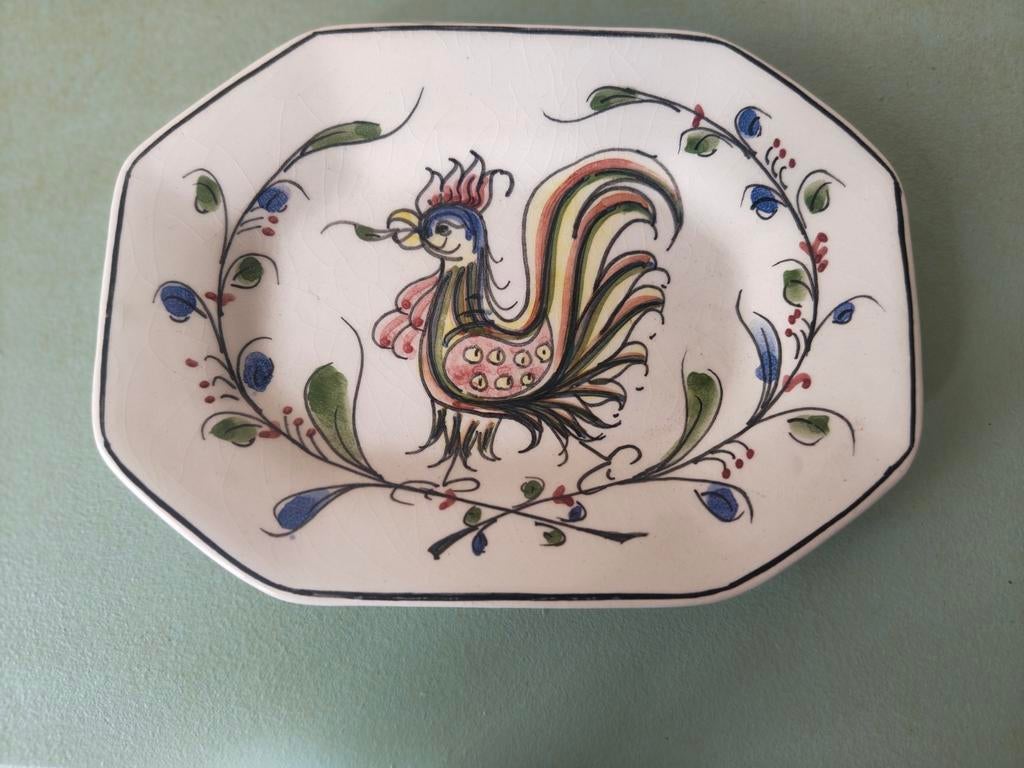 Vintage handgeschilderd Portugees boordje met haan, Ophalen of Verzenden