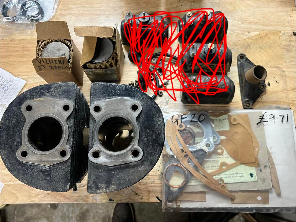 Villiers 2t 250cc cilinders zuigers pakkingen, Motoren, Ophalen of Verzenden, Gebruikt