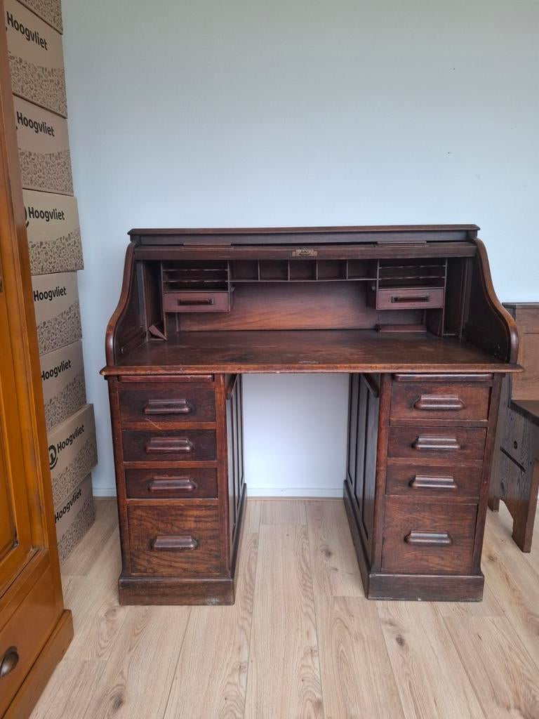 Antieke Secretaire ,Rolluik, Cilinder Bureau B120xD67xH118, Ophalen of Verzenden, Gebruikt, Klassiek, Antiek