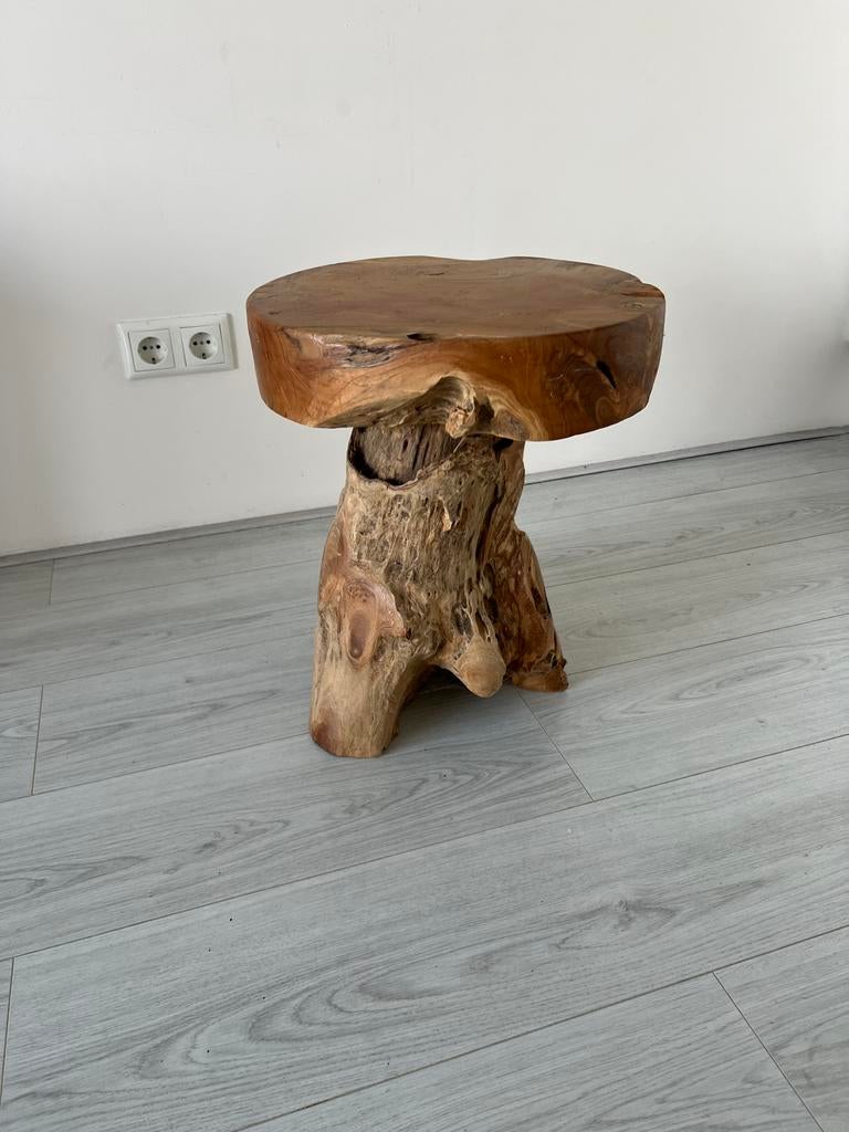 Unieke bijzettafel van massief hout, boomstam design, Ophalen, Minder dan 45 cm, Minder dan 55 cm, Rond