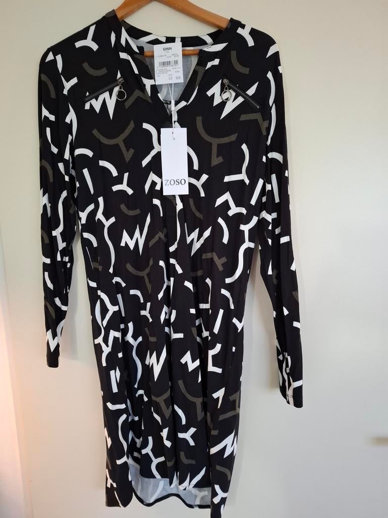 Leuk nieuw zwart/wit/bruin jurkje van Zoso Maat l, Kleding | Dames, Jurken, Zwart, Maat 42/44 (L), Nieuw, Ophalen of Verzenden