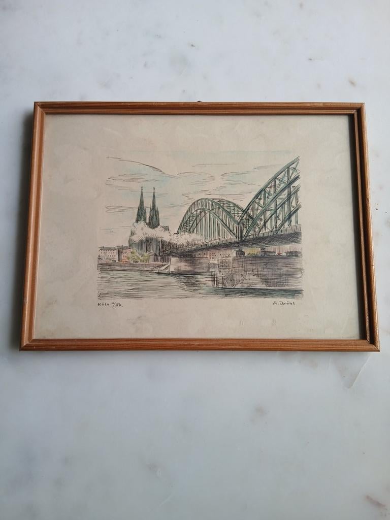 Ets van Keulen met de Dom en een brug, Ophalen of Verzenden