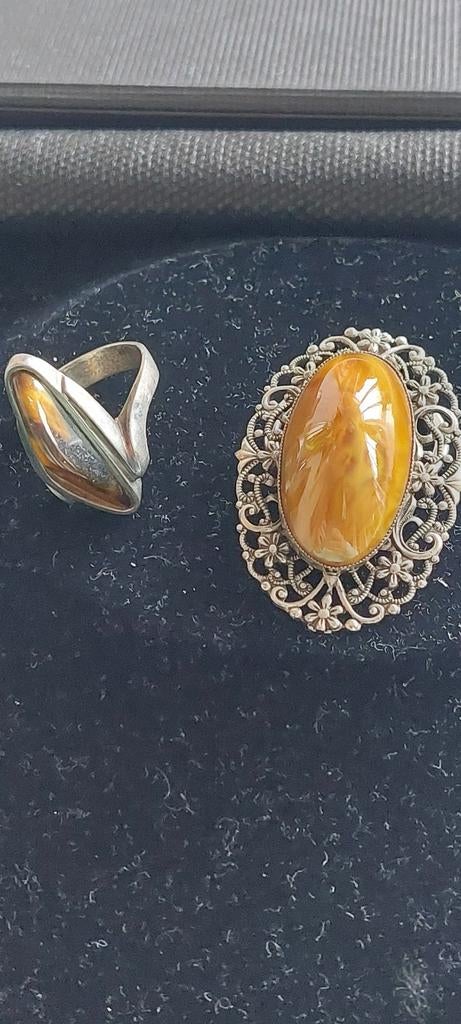 Vintage sjaal clip met ring, Gebruikt, Ophalen of Verzenden, Met edelsteen, Dame